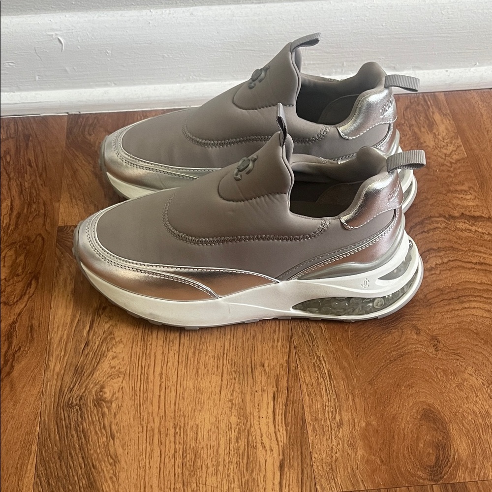 Jimmy Choo Taupe and Silver Slip-On Chunky Sneakers - Picture 2 of 5
